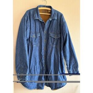Vtg St Johns Bay Men XL Denim Fleece Lined Button Up Shacket Jacket Utility Barn